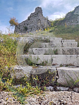 Castello ruins  steps to the top of Rocca d& x27;Arce, Lazio, Italy photo