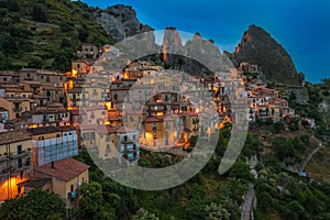 Castelmezzano at night, Basilicata, Italy photo