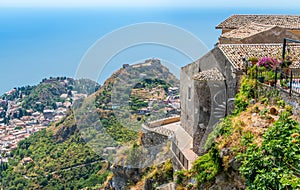 Scenic sight in Castelmola, an ancient medieval village situated above Taormina, on the top of the mountain Mola. Sicily, Italy. photo