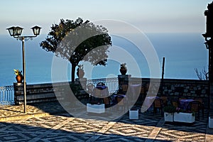 Castelmola, Sicily. Terrace overlooking sea.