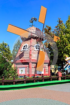 Castelnuovo del Garda, Italy - Auguto 31 2016: Gardaland Theme Park in Castelnuovo Del Garda, Verona, Italy.Fabulous pink mill photo