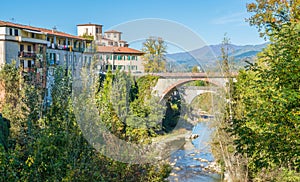 Castelnuovo di Garfagnana on a sunny day. Province of Lucca, Tuscany, Italy.