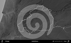 Castelo Branco outlined, Portugal. Grayscale