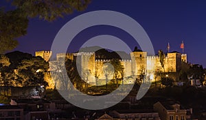 Castelo de Sao Jorge panorama at night Lisbon Portugal