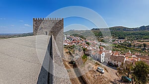 Castelo de Vide rooftops and castle watchtower seen from the Castle roof.