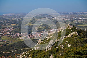 Castelo dos Mouros in Sinta with the sea on the back