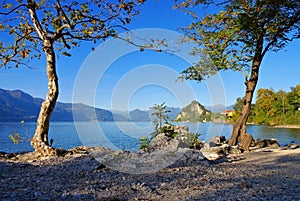 Castelveccana, the beach Cinque Arcate on lake Lago Maggiore photo