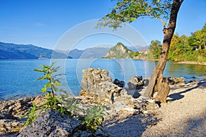 Castelveccana, the beach Cinque Arcate on lake Lago Maggiore photo