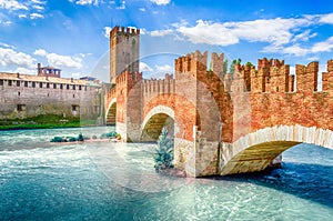 Castelvecchio Bridge, aka Scaliger Bridge in Verona, Italy