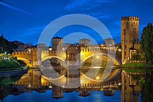 Castelvecchio Bridge at night in Verona