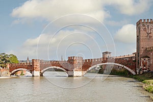 Castelvecchio Bridge over the Adige River in Verona, Italy at daylight