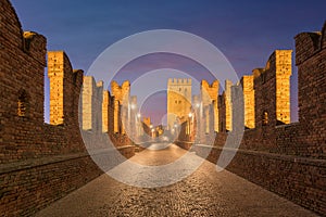 Castelvecchio Bridge in Verona, Italy at Twilight