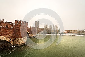 Castelvecchio and Ponte Scaligero - River Adige Verona Italy