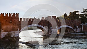 Castelvecchio Scaliger Bridge in spring evening