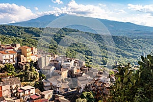 Castiglione di Sicilia with mount Etna in the background, Italy