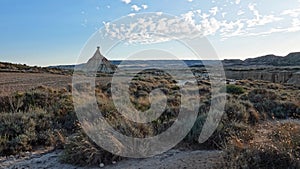 Castil de tierra at Las Bardenas Reales semi desert in Navara, Spain