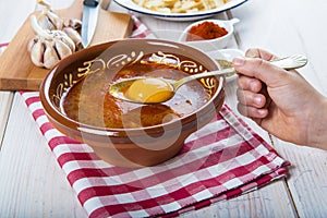 Castilian or garlic soup with eggs