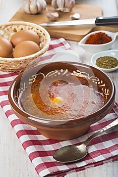 Castilian or garlic soup with eggs