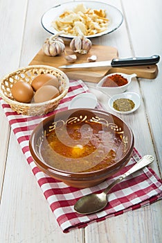 Castilian or garlic soup with eggs