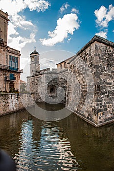 Castillo de la Real Fuerza. Old fortress Castle of the Royal Force with moat with water. Havana, Cuba.