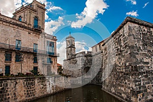 Castillo de la Real Fuerza. Old fortress Castle of the Royal Force with moat with water. Havana, Cuba.