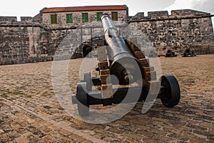 Castillo de la Real Fuerza. The old fortress Castle of the Royal Force, on the square with guns. Havana, Cuba.