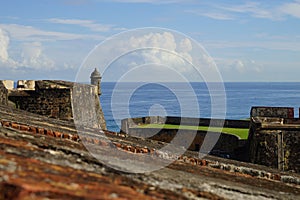Castillo de San Cristobal detail with sea on the background photo