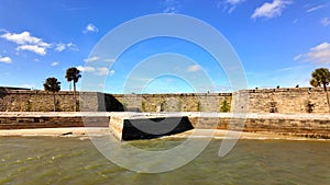 Castillo de San Marcos National Monument view from a moving boat or low flying drone 4k stock footage