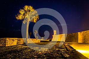 Castillo de San Marcos at night, in St. Augustine, Florida.