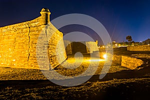 Castillo de San Marcos at night, in St. Augustine, Florida.