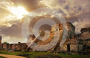 Castillo sunrise ancient Mayan city of Tulum