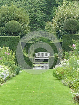 Castillon garden with bushes like sculptures in Normandy in France