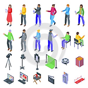 Casting actors icons set isometric vector. Movie film