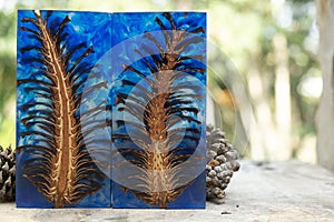 Casting epoxy resin Stabilizing pine cone red blue abstract art blur background