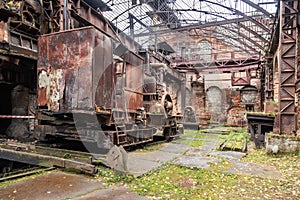 Casting platform open-hearth furnace in workshop on Old Mining and metallurgical plant