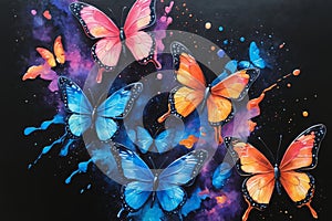 Casting Vibrant Butterflies Against a Dark Canvas.