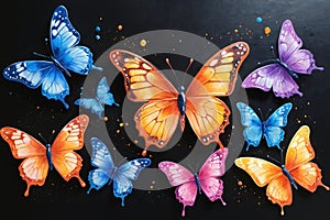 Casting Vibrant Butterflies Against a Dark Canvas.