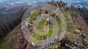 Castle aerial Hust Ukraine camera move down