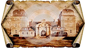 Castle Ahaus in MÃ¼nsterland rolled on old paper