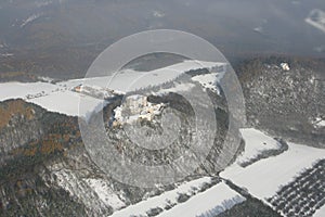 Castle from the air - covered by snow