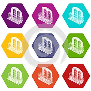 Castle balcony icons set 9 vector