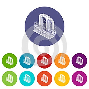 Castle balcony icons set vector color