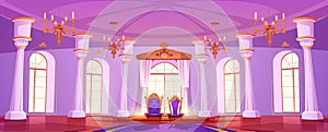 Castle ballroom hall with throne interior cartoon