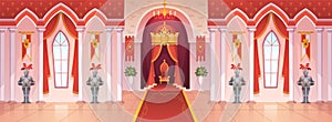 Castle ballroom. Interior medieval royal palace throne royal ceremony room hall kingdom rich fantasy game cartoon