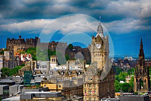 The castle and the Balmoral Hotel, Edinburgh, Scotland