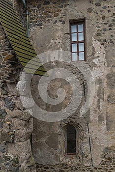 Castle in Banska Stiavnica town in cloudy day after rain