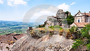 Castle and basilica in Castiglione di Sicilia town