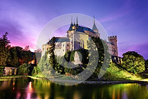 Castle Bojnice, central Europe, Slovakia. UNESCO. Sunset light