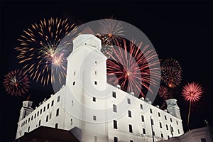 Castle in Bratislava (Slovakia) with fireworks