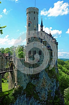 Castle built on rock, gothic revival architecture in Germany